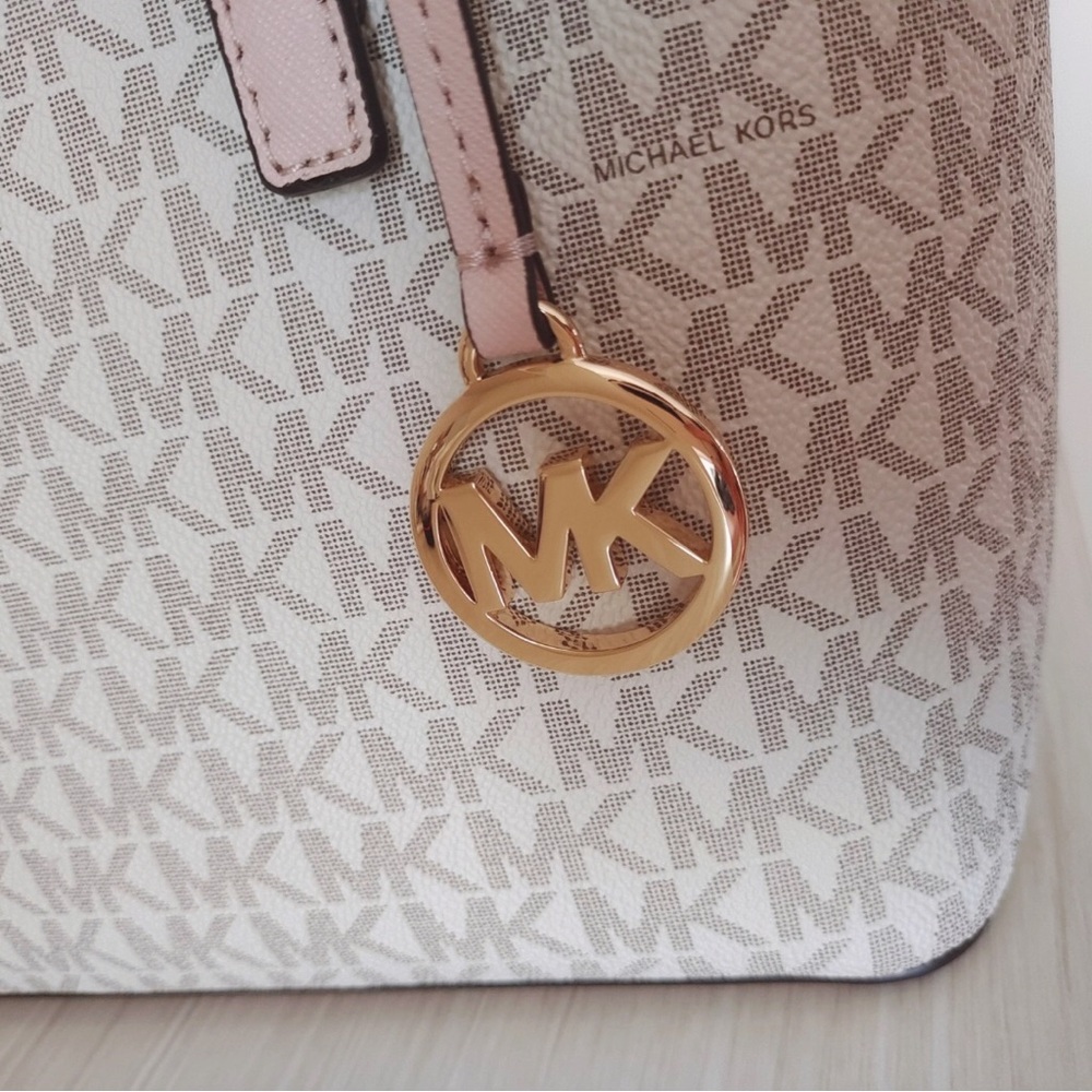 Michael Kors Cream and Pink Tote Bag with Signature Style